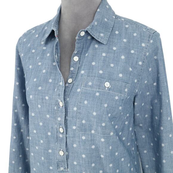 Tommy Hilfiger Top Womens Small Blue Polka Dot Boyfriend Fit Cotton Henley Shirt - Picture 8 of 13